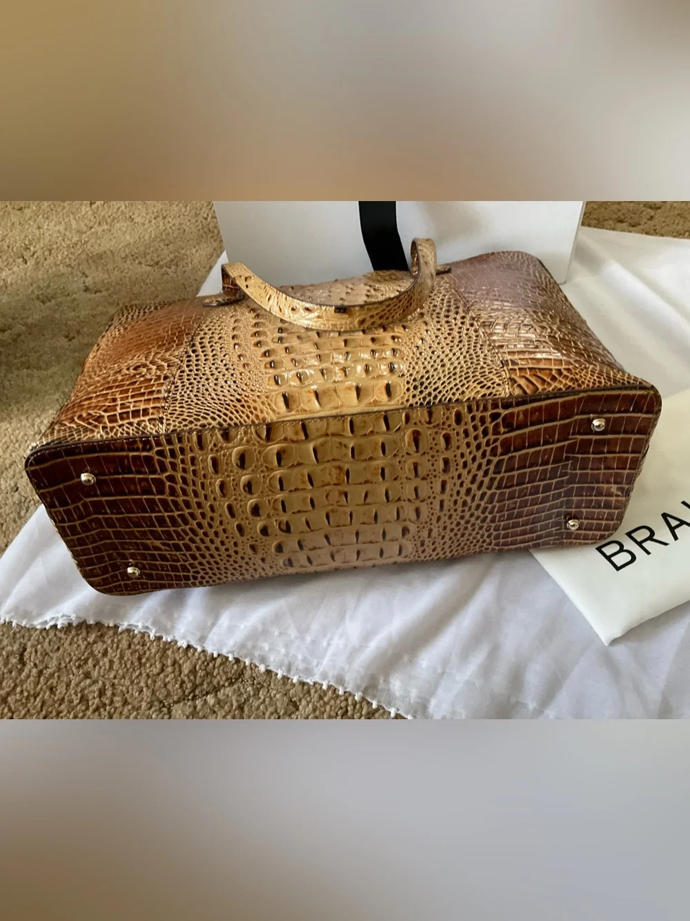 EUC Large Toasted Almond  Brahmin Tote! Beautiful Croc-Embossed!